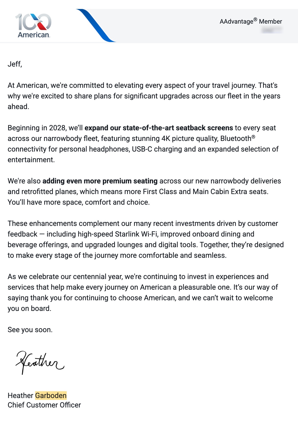 What Screens Can't Sell | A letter from American Airlines - Heather Garboden. Chief Customer Officer